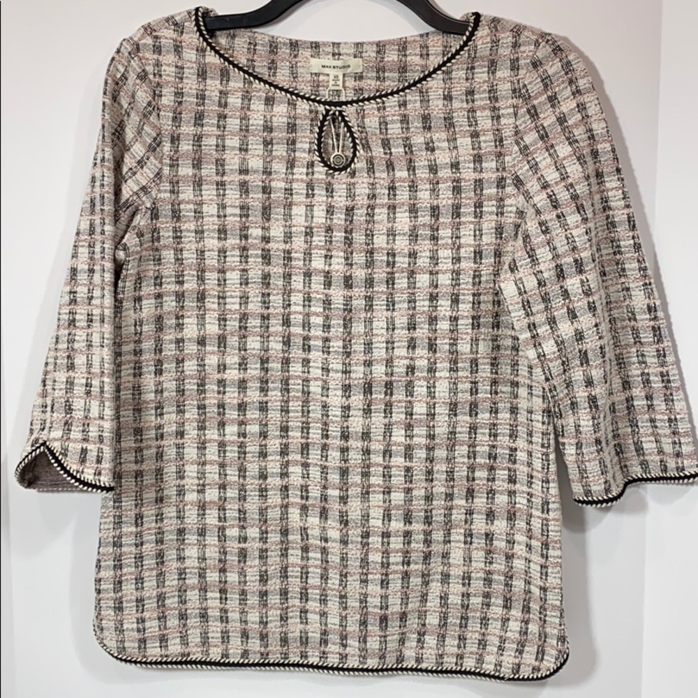 Max Studio XS 3/4 Sleeve Pullover Checkered Top New